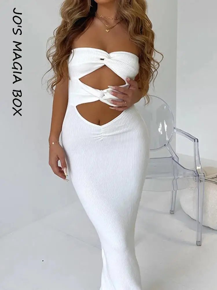 Jo's Magia Box Strapless Cut Out Sexy Bodycon Women's Maxi Dress 2022 Summer Y2K Backless Casual Party Woman Midi Dresses