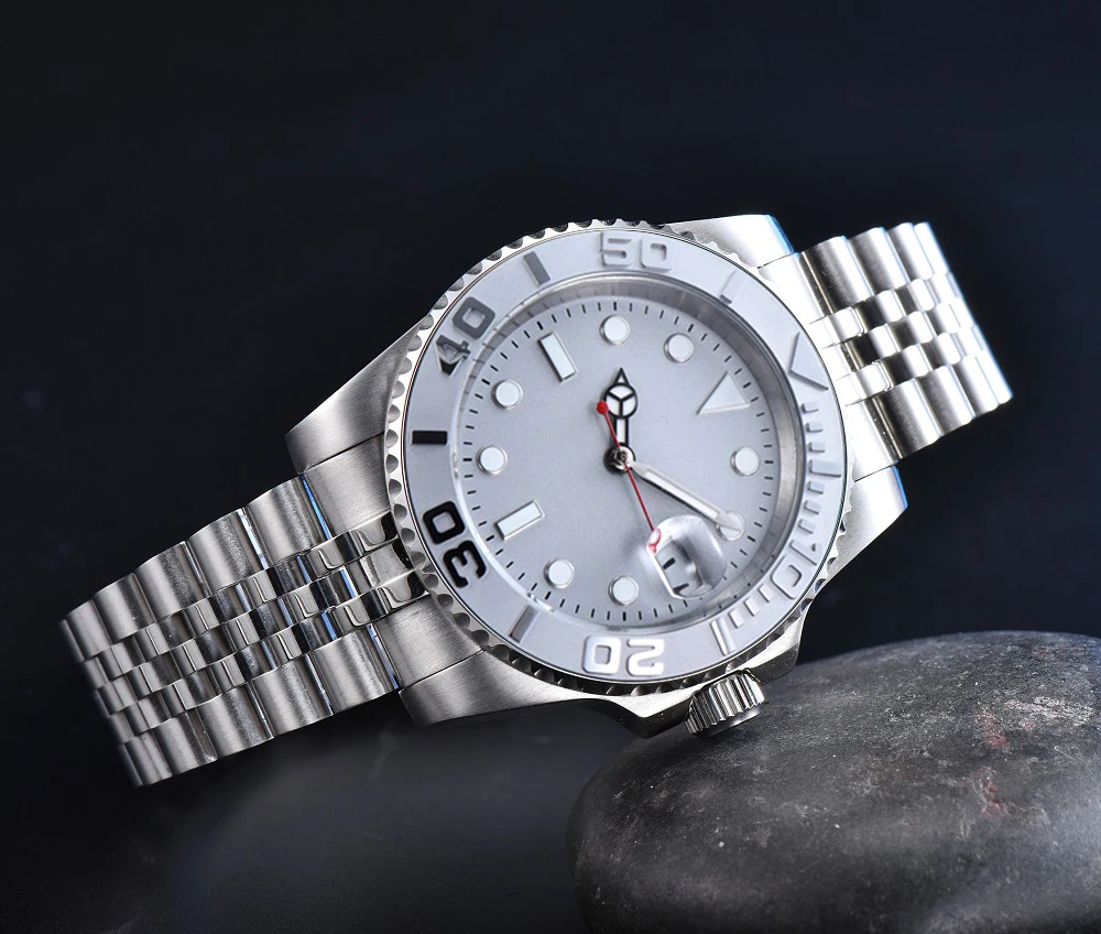 Silver Dial Luminous Fashion Big Dial Ladies Automatic Mechanical Watch 40mm Unbranded Stainless Steel Bracelet Ceramic Bezel