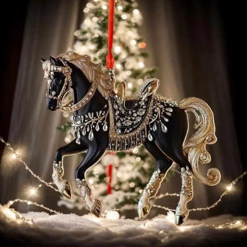 1 قطع 2D الاكريليك الحصان سيارة مرآة الرؤية الخلفية قلادة سحر شجرة عيد الميلاد زخرفة حفلة السنة الجديدة شنقا الديكور