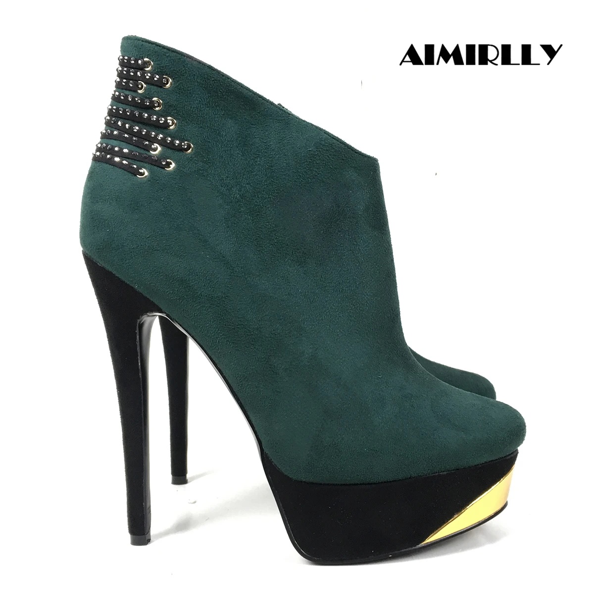 

Women's Ankle Boots Pointed Toe High Heels Platform Booties Luxury Designer Customized Ladies Autumn Winter Shoes Dark Green