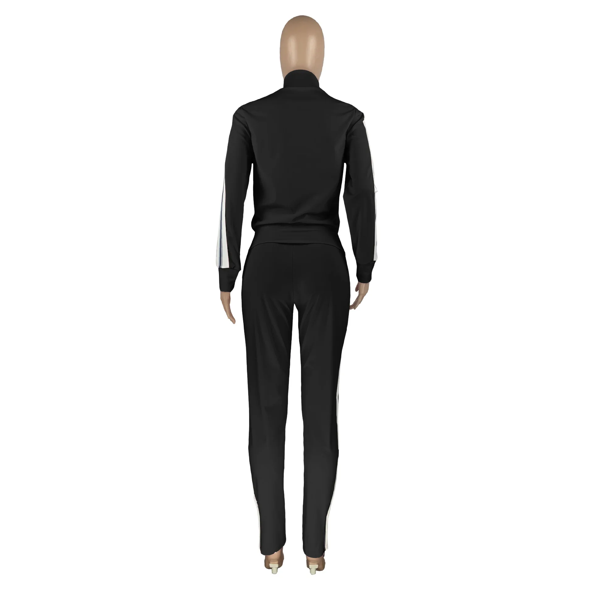 Solid Color Patchwork Zipper-Lapel Long Sleeve Top And Trousers Casual Two-Piece Set Women's Fashion Movement Jogging Suit