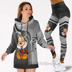 Disney Minnie Mickey Women's Hoodie Dress Leggings Set High Waist Yoga Pants Set Disney Yoga Leggings Hoodie Fashion Sports Suit