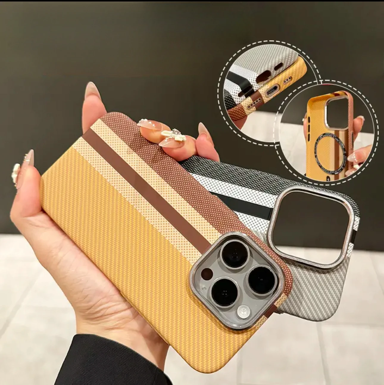 

Collision Stripe Carbon Color PC Case Cover for iPhone 16 15 Pro Max 14 Shell MagSafe Camera Bumper Hard Funda Hull Hot 2024