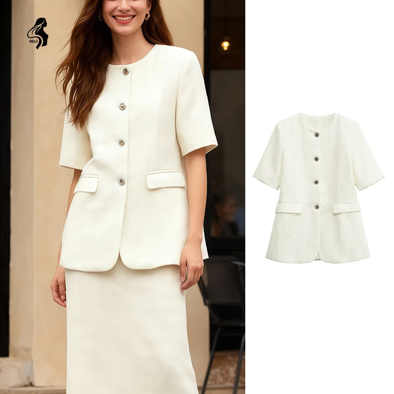 

Женский пиджак с круглым вырезом, однобортный повседневный пиджак с короткими рукавами, обязательный модный товар на весну и осень Trafizaran