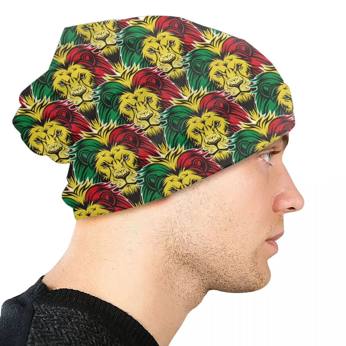 Custom Jamaica Rasta Lion Skullies Beanies Caps Unisex Winter Warm Knit Hat Reggae Jamaican Flag Bonnet Hats Outdoor Ski Cap image 4