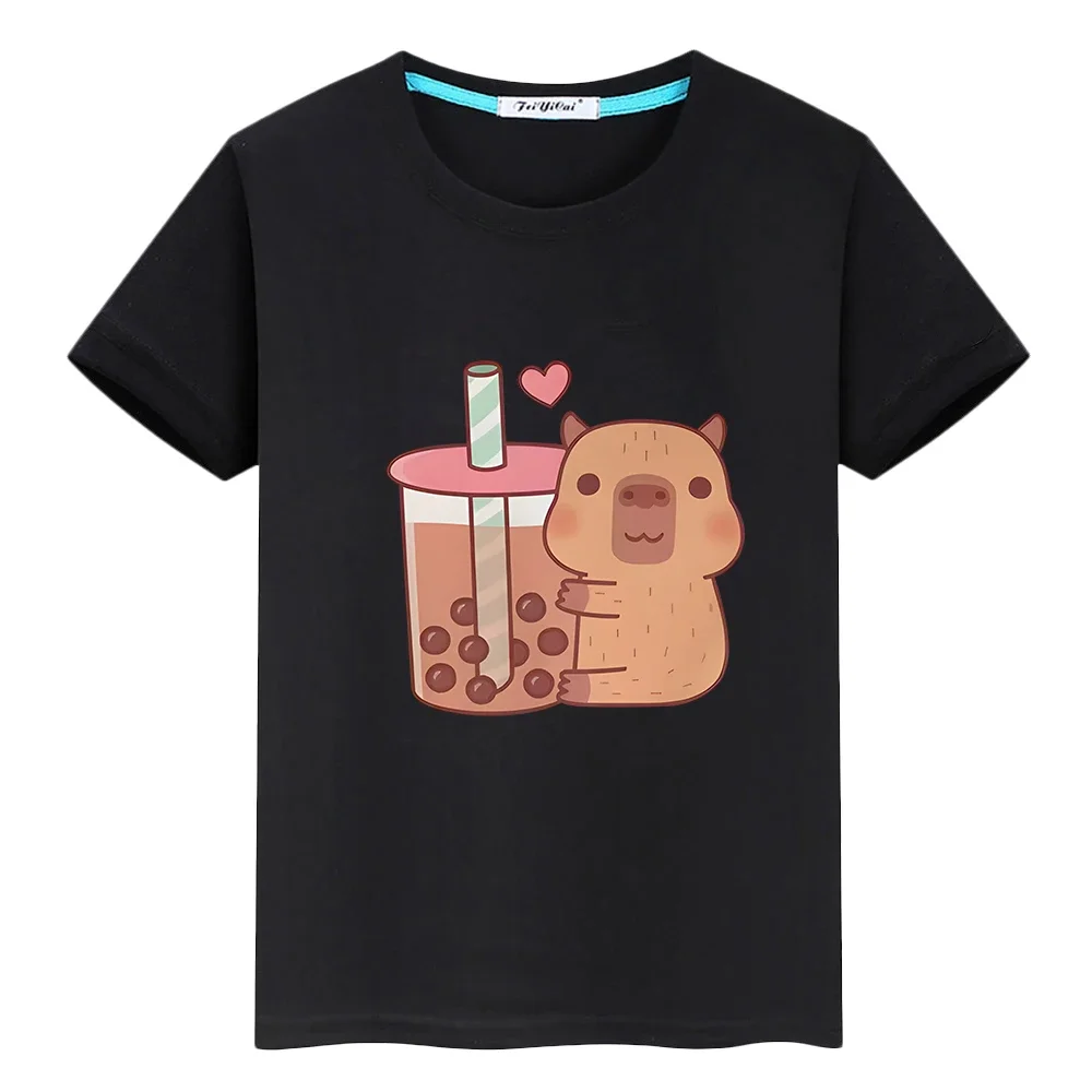 

Christmas Capybara holding tea print 100%Cotton t shirt for kids boy 10year Tops y2k anime Short Tees pride tshirt girls clothes