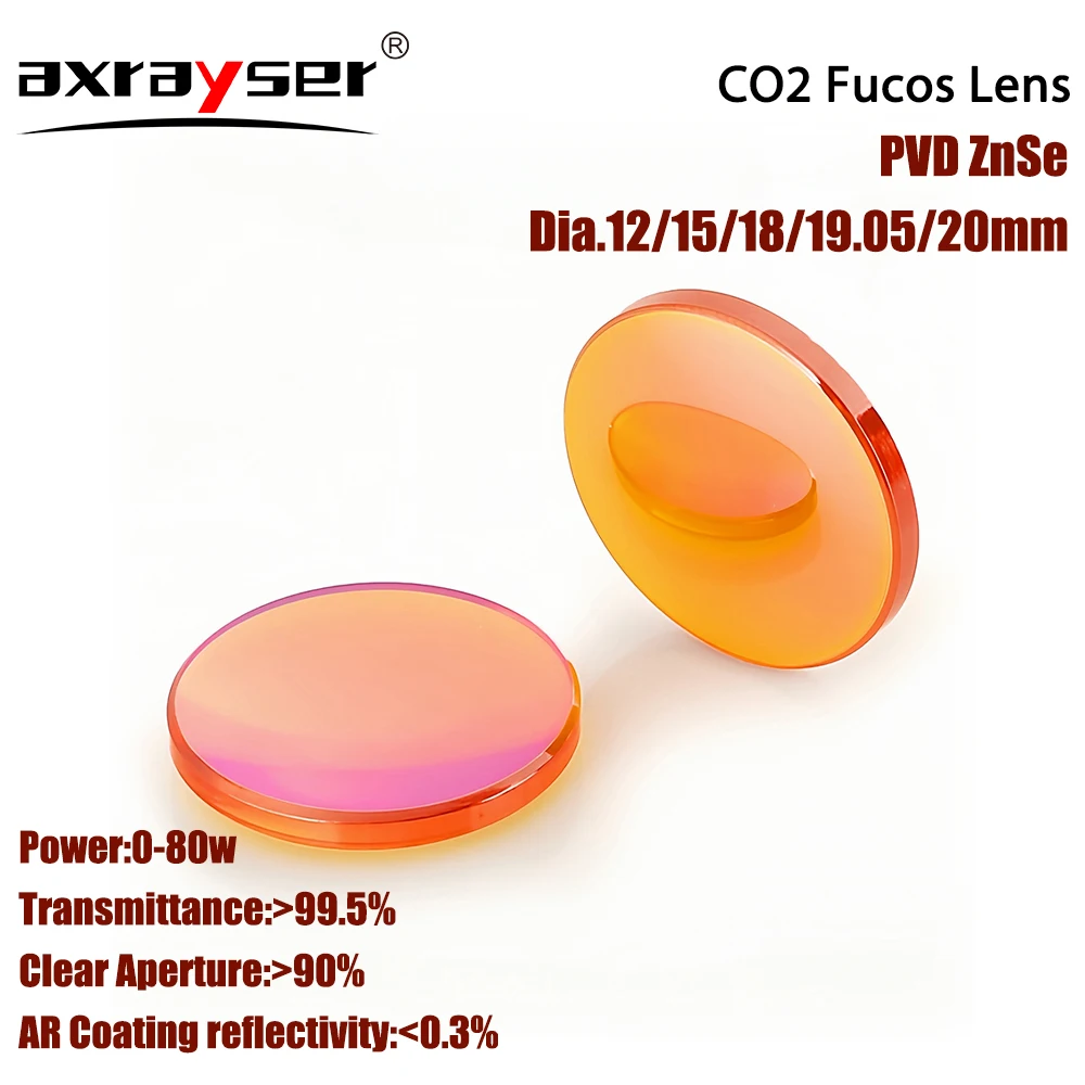 PVD ZnSe Co2 Laser Focus Lens Dia.12/15/18/19.05/20mm FL38.1/50.8/63.5/76.2/101.6mm for CO2 Laser Engraving Cutting Machine