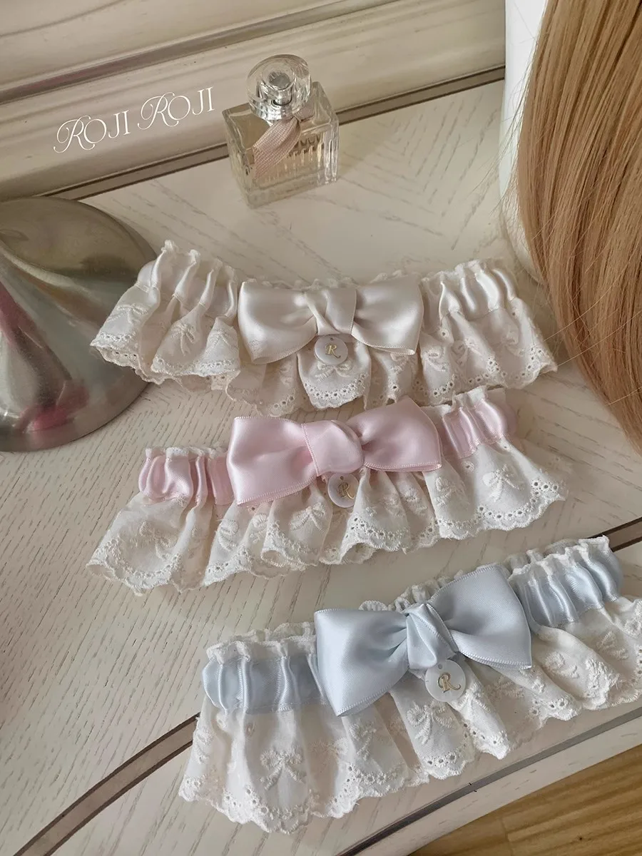 Reggicalze elastiche Lolita eleganti da donna Cinghie per gambe dolci giapponesi Gotico increspato Fiocco estivo Decorazione per gambe in pizzo Regalo per ragazze