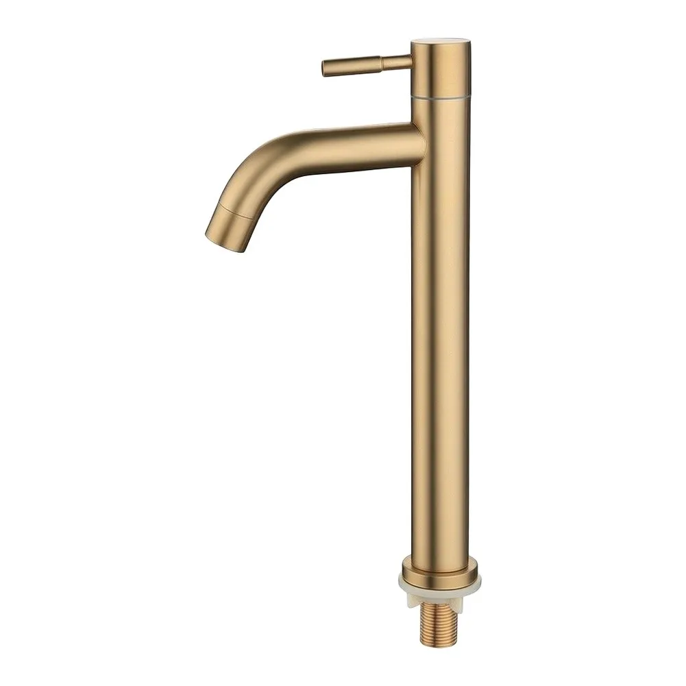 Single Cold Stainless Steel Bathroom Faucet with Brushed Gold Tone Finish for Standard Sink Mounting Requirements