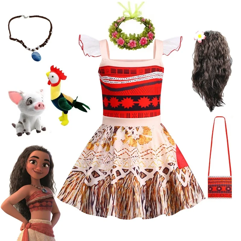 Girls Moana 2 Dress Fantasy Children Summer Flying Sleeve Carnival Costume Kids Princess Party Elegant Dress Vaiana Clothes