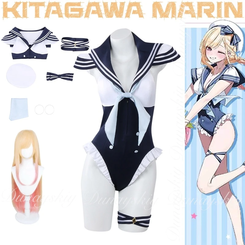 

My dress up darling Kitagawa Marin Cosplay With The Black Navy-style Swimsuit With The Long Wig Cosplay Costume Anime All Of Set