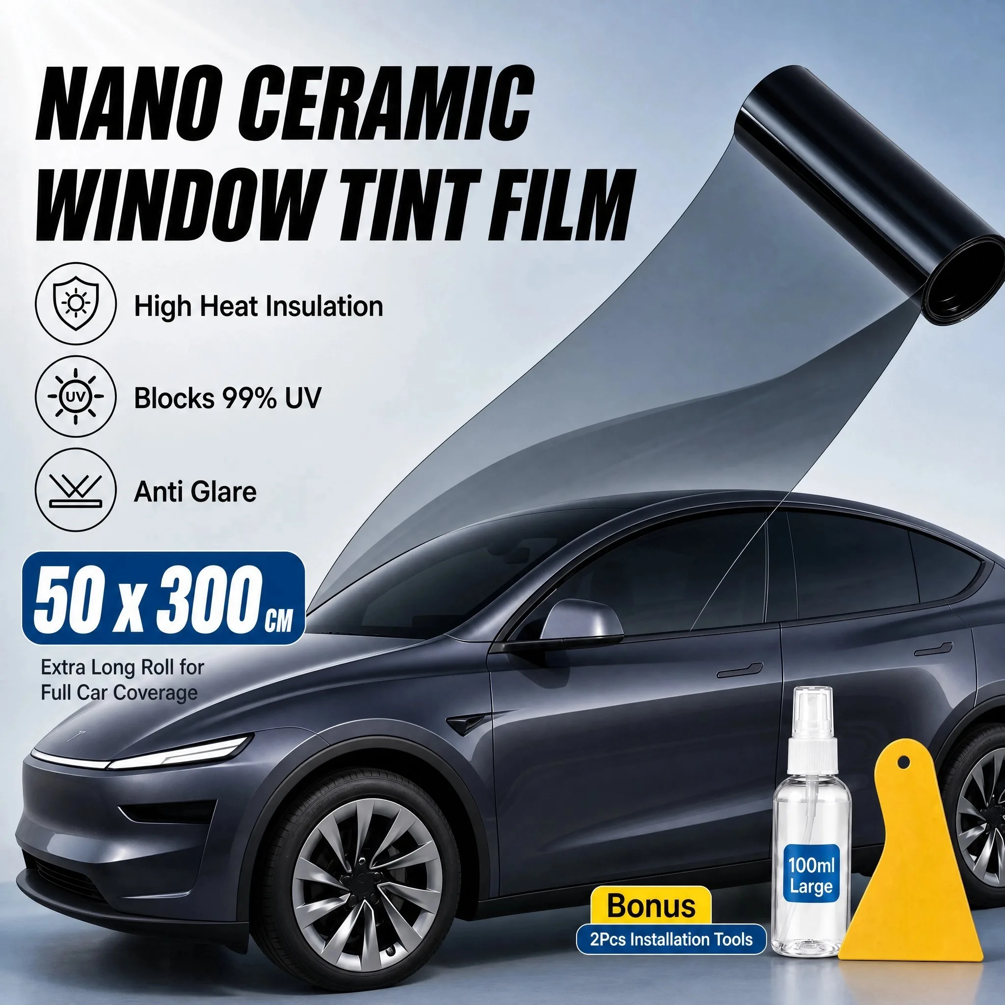 50CMx3M Nano Ceramic Glass Film Heat Resistant Water Repellent Scratch Proof Clear Coating for Home Auto Glass