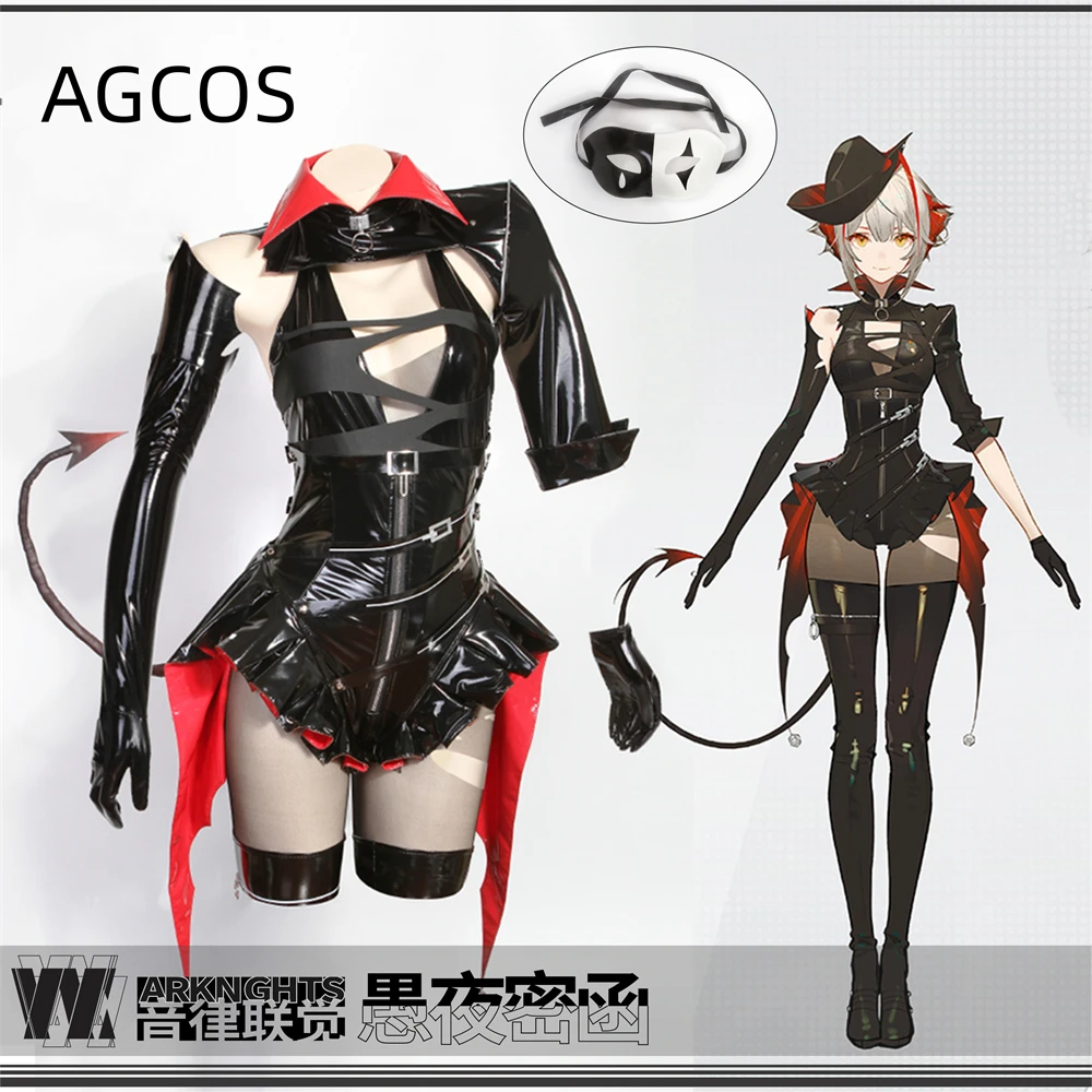 AGCOS Original Design Arknights W APKNGHTS Kaitou Cosplay Costume Role Play Clothing Woman Black Leather Jumpsuits Sexy Cosplay