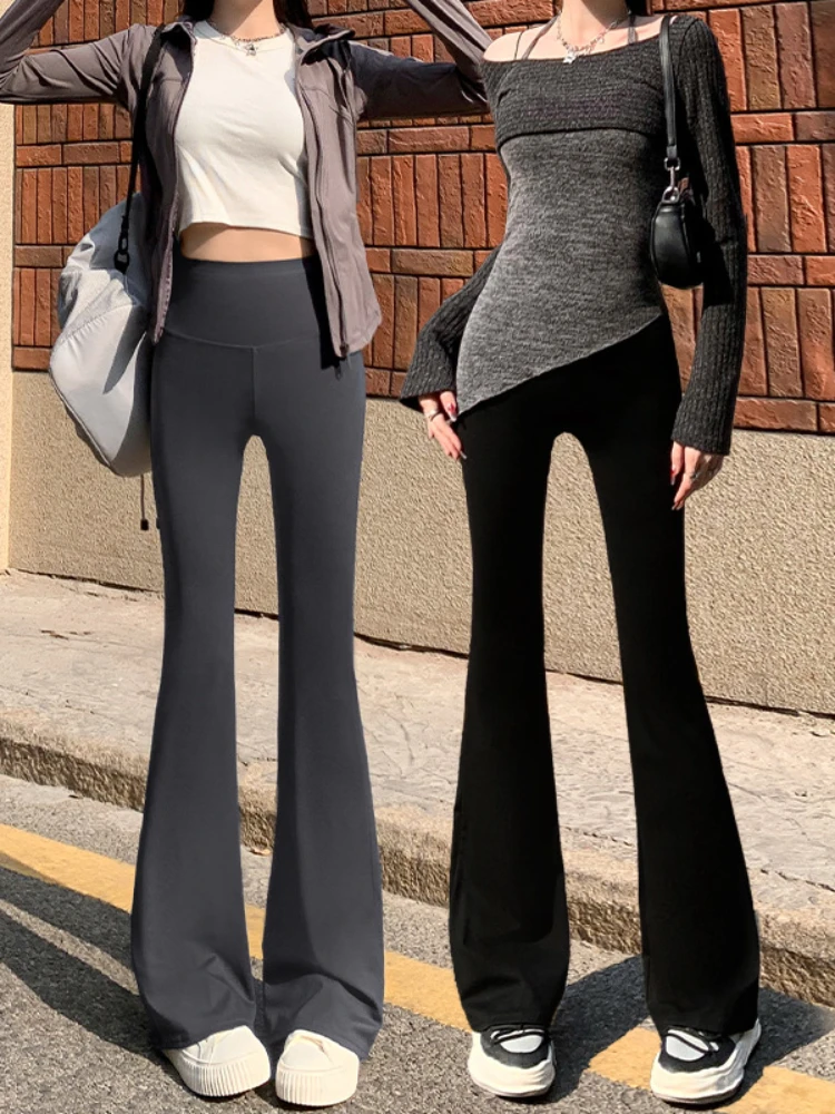 Spring and Summer New Flared Pants To Wear Micro Shark Solid Color Pants High Waist Slim Wide Leg Casual Long Pants