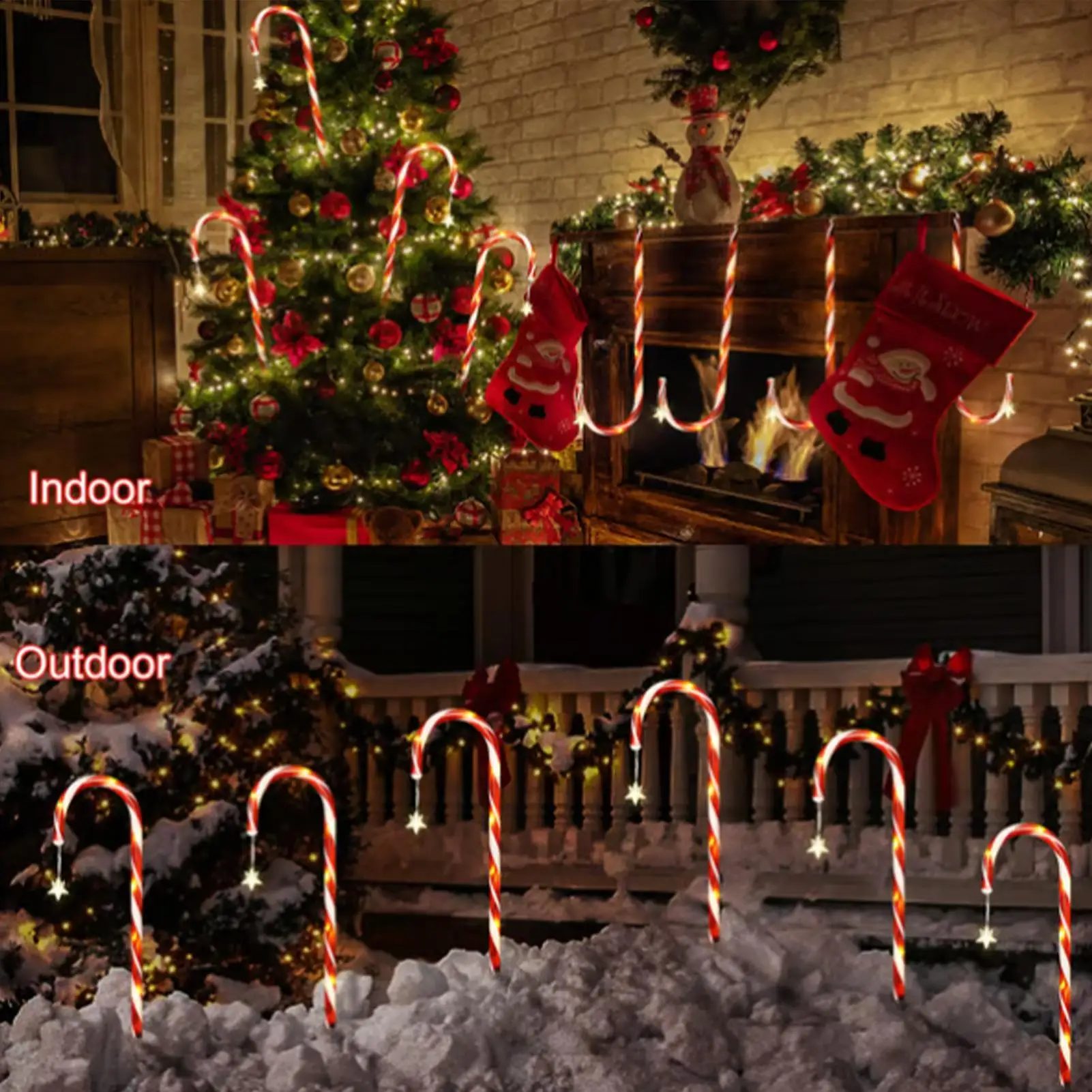 Solar Christmas Lights 5 Pieces 8-Mode Ornament Solar Candy Cane Lights Christmas Decor For Pathway Patio Yard Backyard Porch