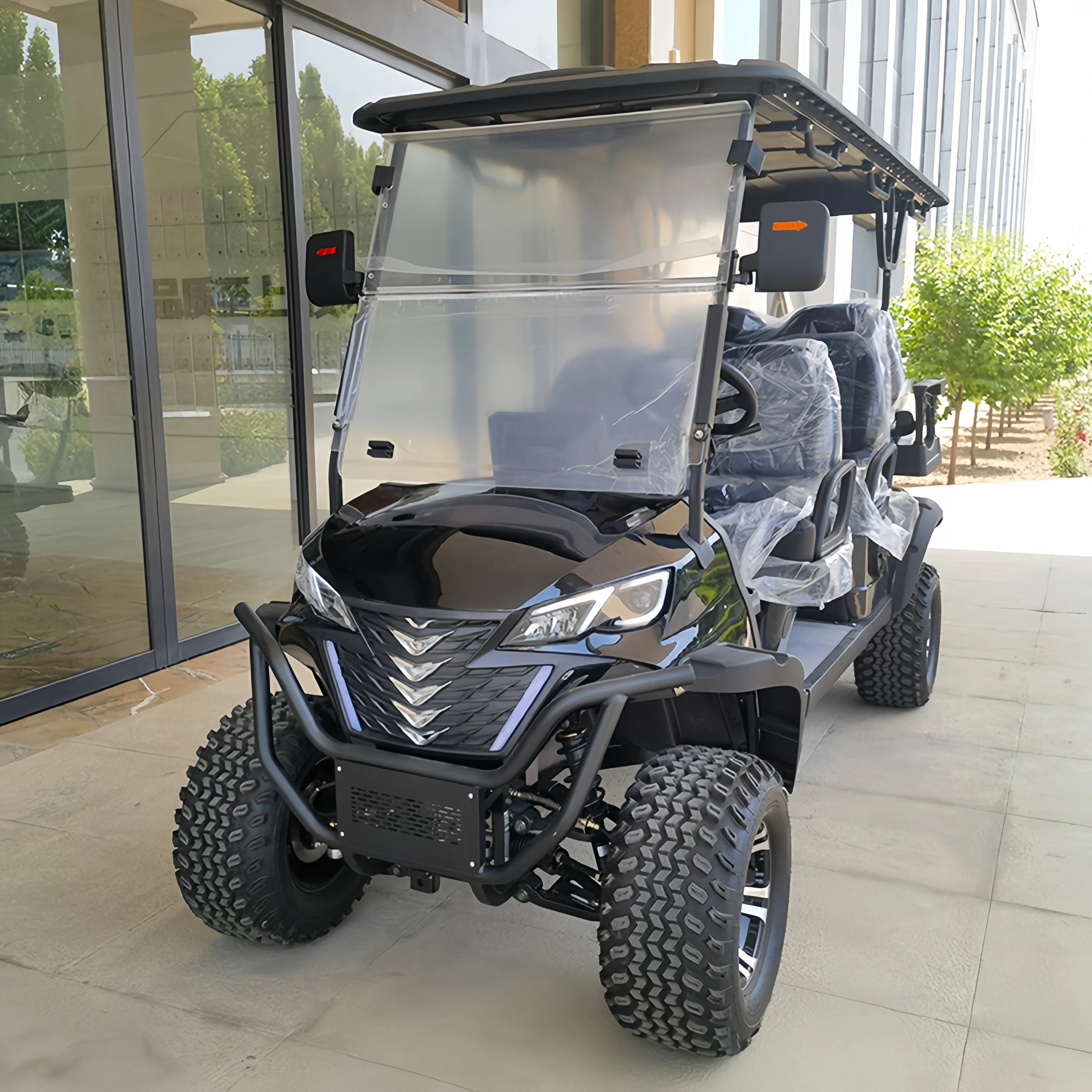 CE Approved 4+2 Seater long range 4 wheel club drive lithium Electric Golf Carts with folded back seat