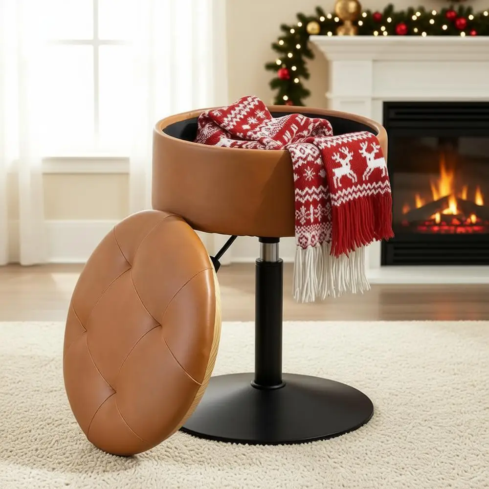 

Регулируемый по высоте поворотный стул для туалетного столика с отсеком для хранения, из искусственной кожи цвета виски, для косметических комнат и жилых помещений