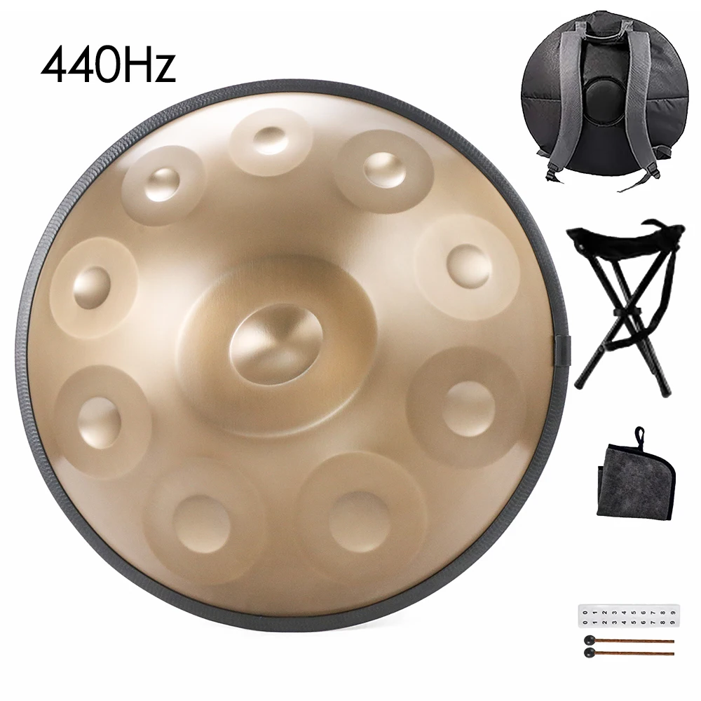 432Hz/440Hz ゴールドハンドパンドラム スチールタング付き ヨガ、瞑想
