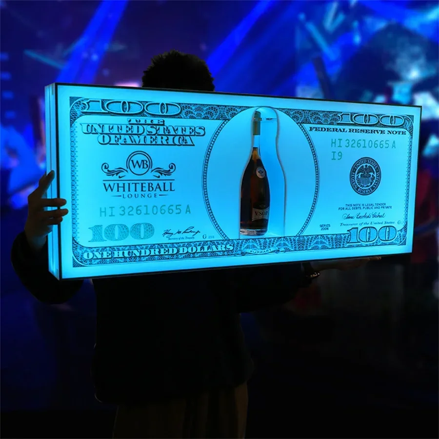 Rechargeable USD 100 Dollar Bill VIP Benjamin Bottle Presenter Champagne Bottle Glorifier Wine Display Stand Rack