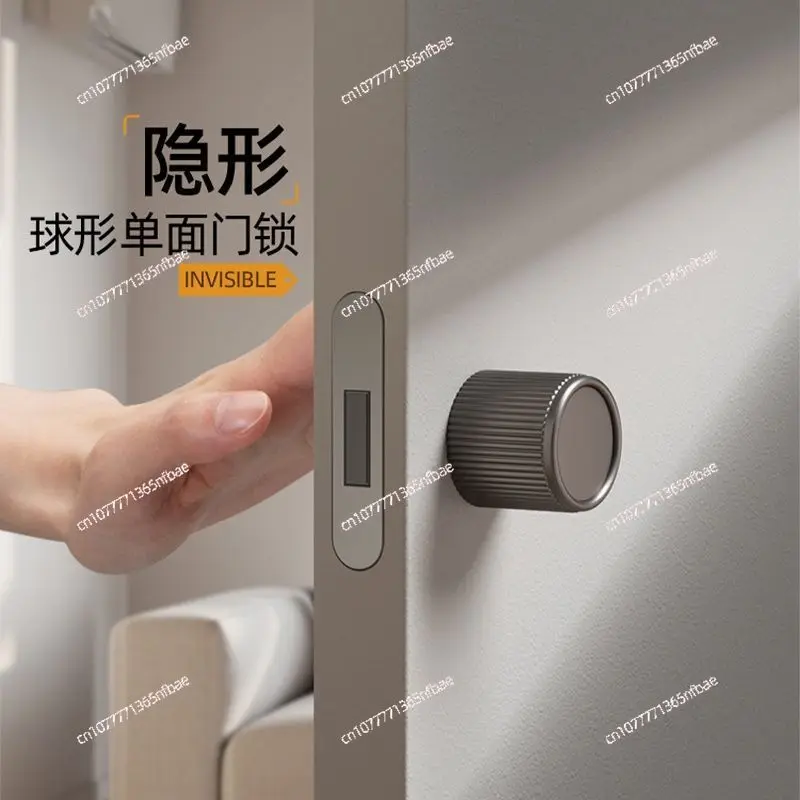 Invisible One‑Sided Door Lock, Italian Minimalist Style, Black Zinc Alloy, Push‑Pull Knob for White Background Wall