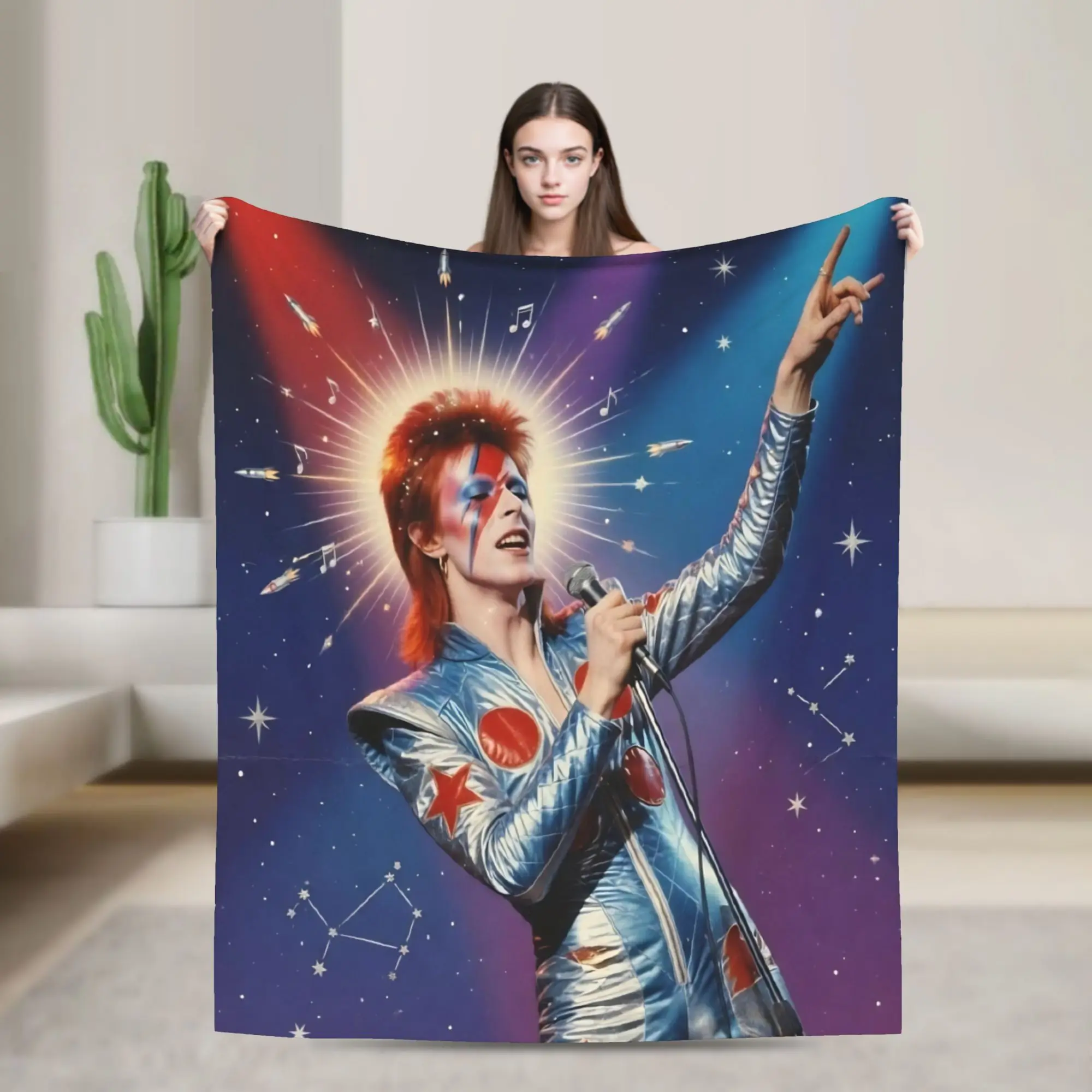 Davides Bowies Accessories Blanket Warm Cozy Fluffy  Throw Blankets for Bed 50x60 Inches Multiple Sizes Bedding Throws