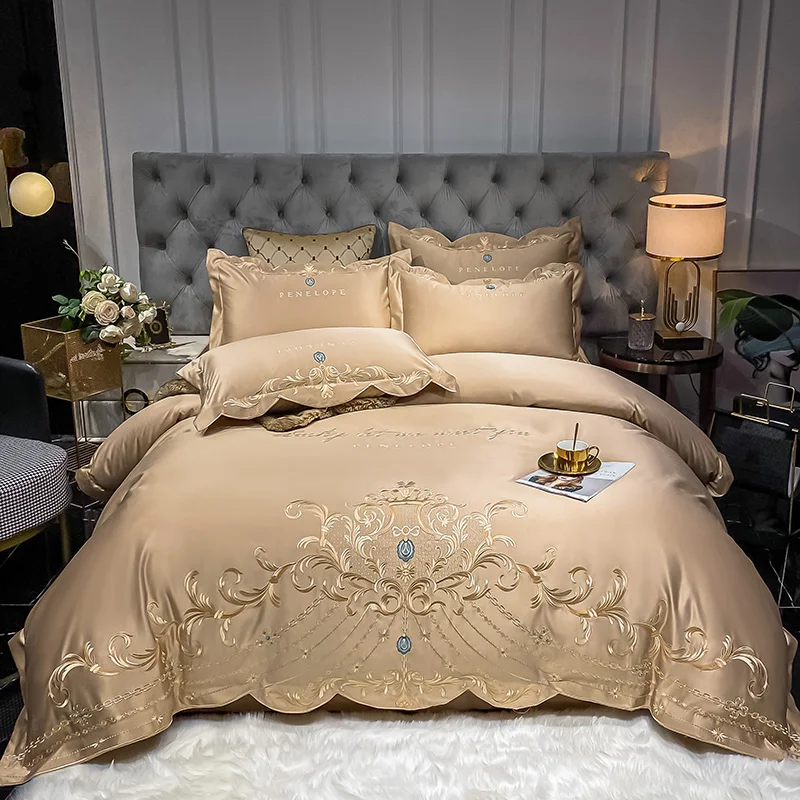 

European-Style Bed Sheet Four-Piece Set 100 Cotton High-End Atmospheric Ice Silk Quilt Cover Pure Cotton Bedding