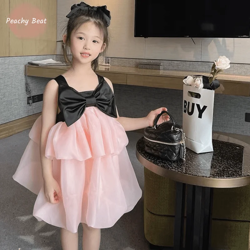 

Baby Girl Princess Bow Dress Infant Toddler Child Sleeveless Pearl Vestido Summer Tulle Frocks Party Birthday Baby Clothes 1-10Y