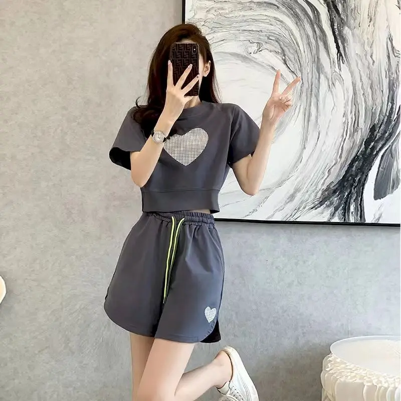 Sports Casual T Shirts Sets Women Fashion Short Sleeve T-shirt and High Waist Shorts Two Piece Set 2024 Summer Trend Thin Suits