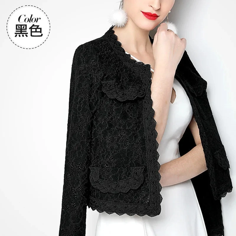 

White Jacket Ladies Short fragrance coat women spring and autumn new cardigan shawl lace short French western-style suit jacket.