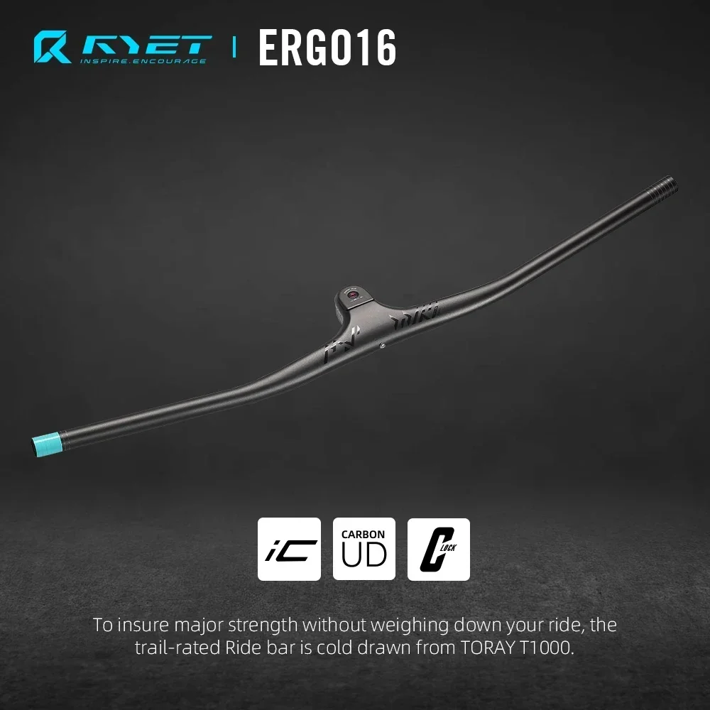 RYET One-Piece Integrated Carbon MTB Handlebar 810mm Width 17 Degree Rise 28.6mm Clamp UD Matte Finish for All-Mountain Trail