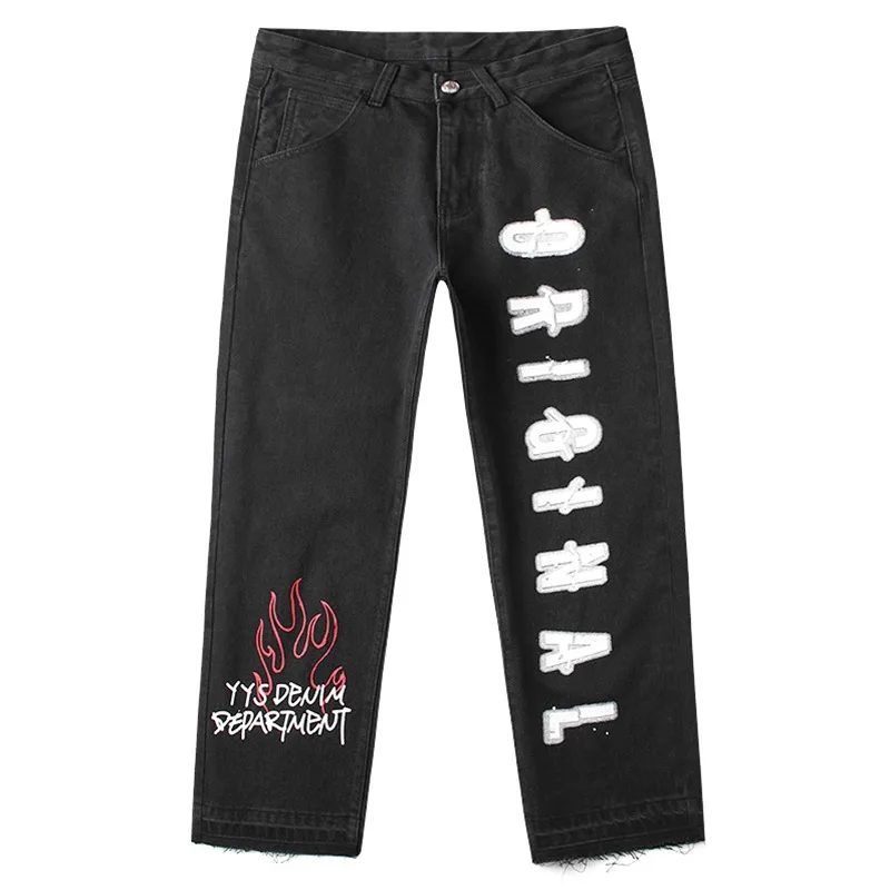

2022 Chic Letter Graffiti Reflective Black Men Hip Hop Baggy Jeans Trousers Straight Vintage Women Punk Denim Pants New Fashion