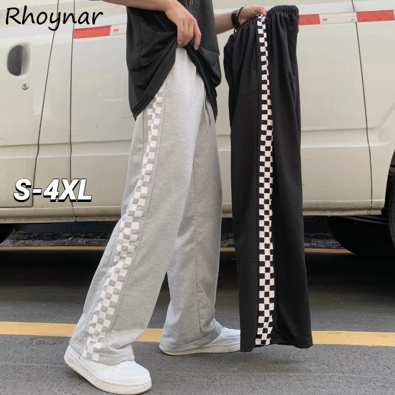 

Wide Leg Pants Women Plaid Side Stripe Loose Cool Streetwear Casual Sporty Unisex Teens College Young Ulzzang Harajuku Trousers