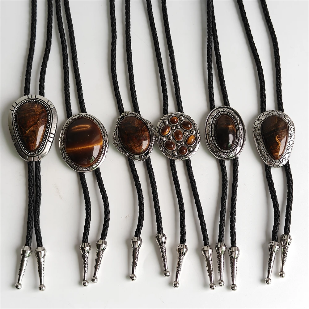 Corbata Bolo de Piedra Ojo de Tigre para Hombre, Estilo Vintage Vaquero Occidental, Cordón de Cuero Retro, Accesorios para Rodeo, Boda, Estilo Country