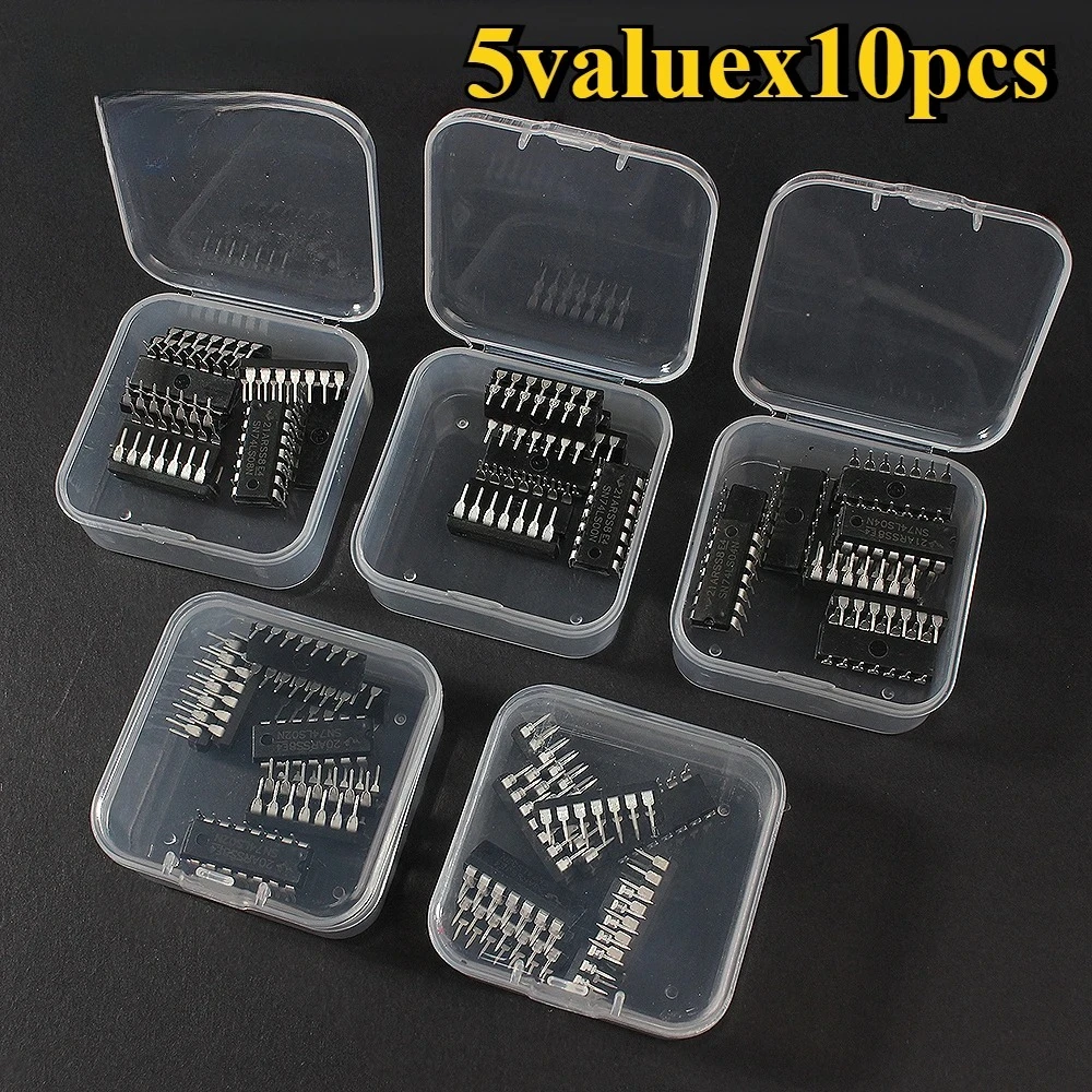 50PCS 74HC/74LS Logic IC Assortment Kit DIP14 74HC00/02/04/08/32 74LS00/02/04/08/32 for Digital Circuits DIY Electronics