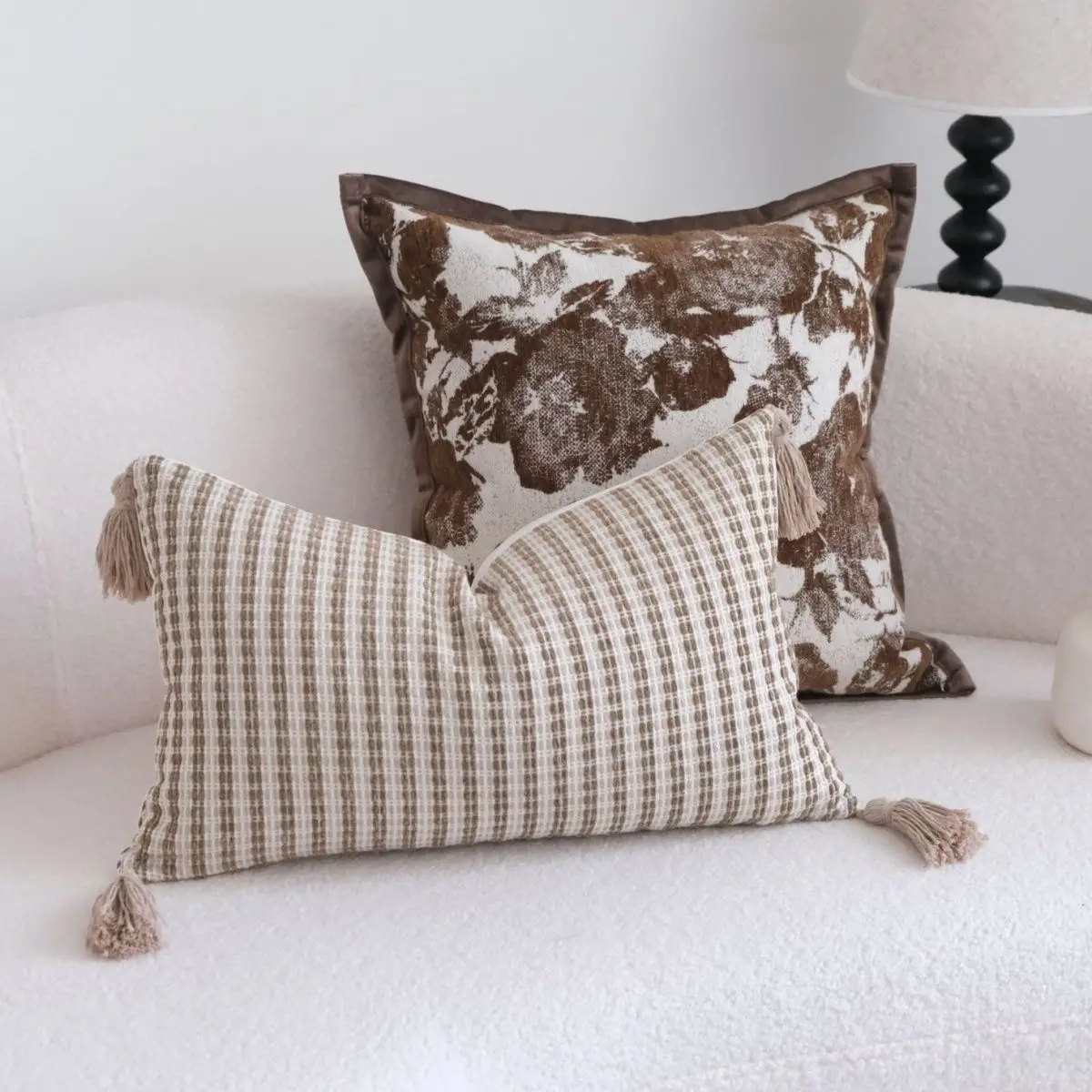 

Coffee Brown Maillard Cushion Cover Retro Geometric Jacquard Pillow Case Wabi Sabi Pillow Covers Decorative Modern Luxury Home