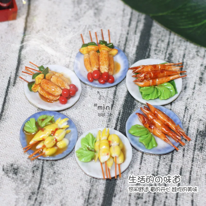 Dollhouse 1:12 Mini Small Round Dish Miniature Items Barbecue Grill Ob11 Restaurant Decorations Doll House Accessories Food Toys