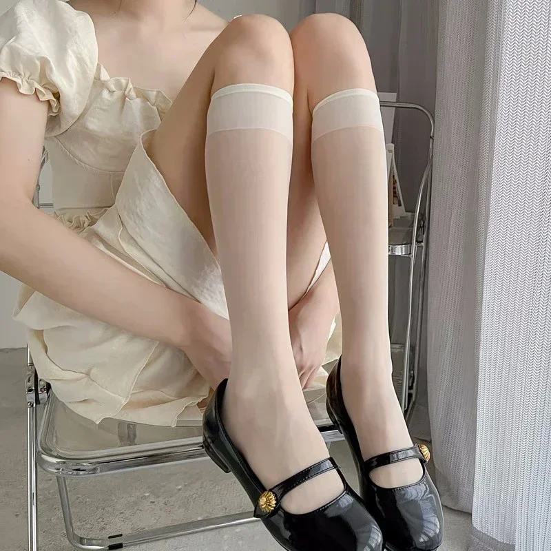 1-3pairs Ultra-thin Transparent Nylon Stockings JK Japanese Long Socks Stockings Lolita Solid Color Knee Socks Lingerie Hosiery