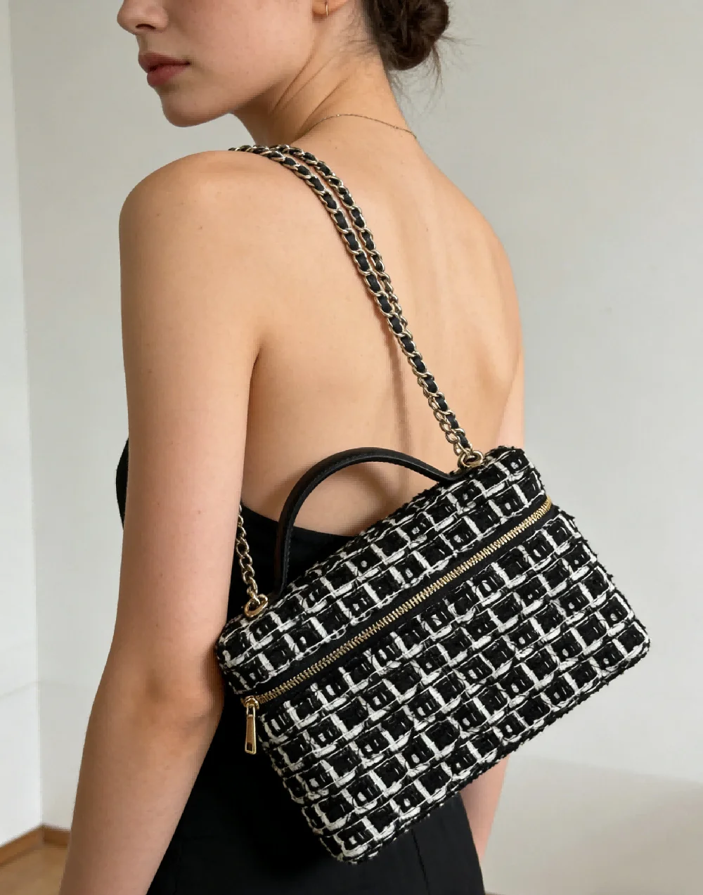 

Модная твидовая сумка через плечо с клетчатым принтом для женщин, повседневная универсальная женская сумка на цепочке для покупок, вместительная сумка с ручкой