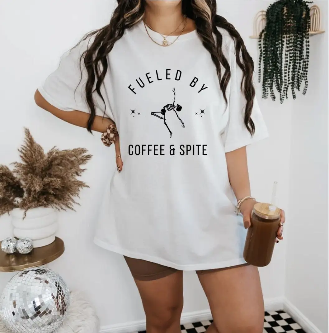 Skeleton Coffee T Shirt Cups Fueled By And Spite Addict Sarcastic Lover SweaT