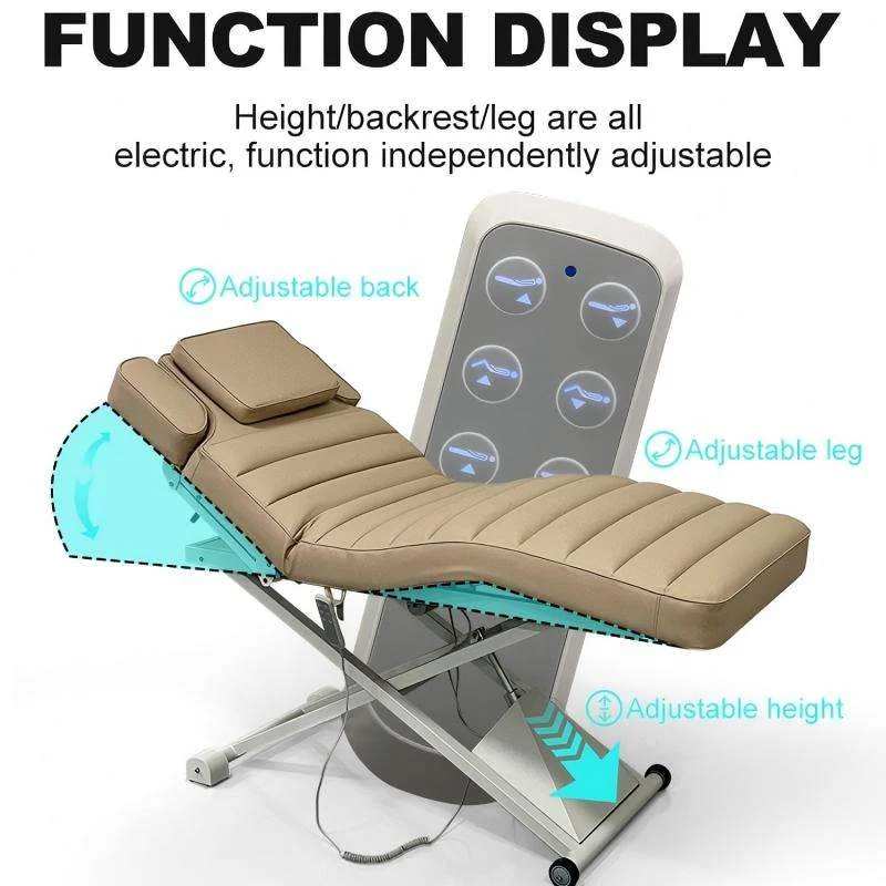 Folding Heated Massage Bed Metal Frame Synthetic Leather Curved Salon Lash Spa Treatment Table