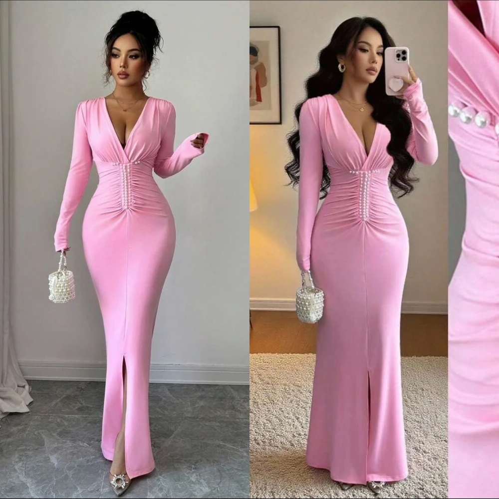 تخصيص حورية البحر الخامس الرقبة طويلة الأكمام أنيقة حساسة مساء اللباس الأزياء الحديثة فساتين المشاهير مزاجه فستان الحفلة الراقصة