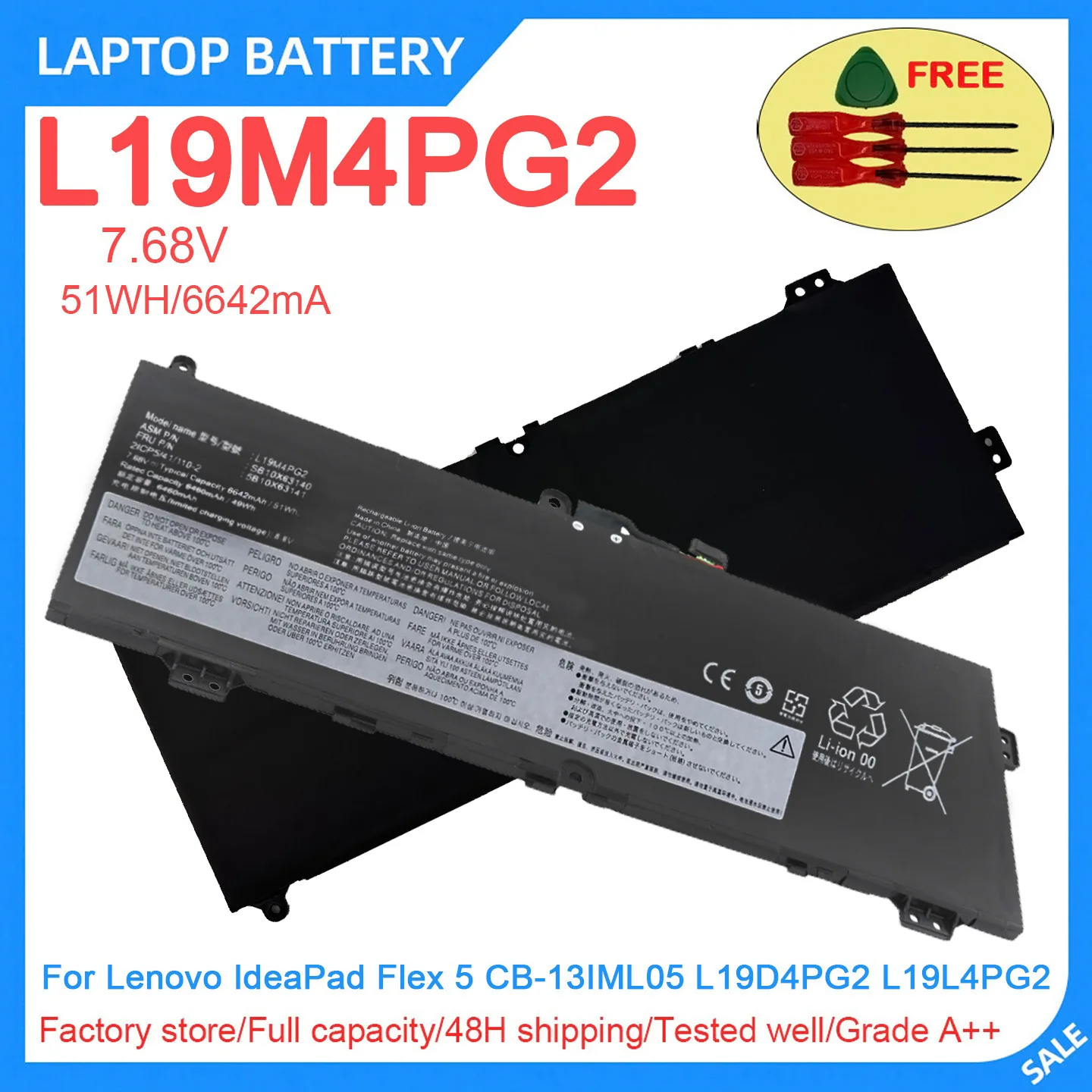 New Laptop Battery L19M4PG2 7.68V 51WH 6642mAh High Quality For Lenovo IdeaPad Flex 5 CB-13IML05 L19D4PG2 L19L4PG2
