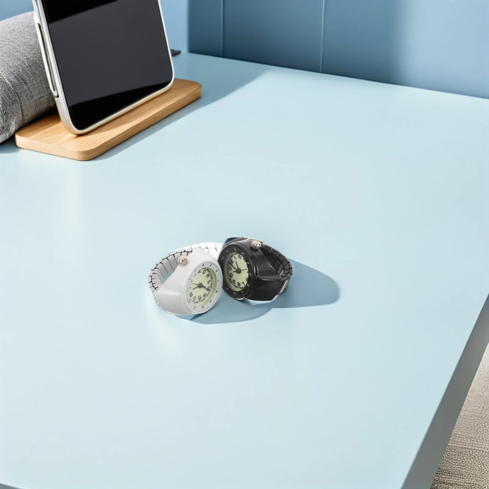 

2Pcs Tiny Watch Ring Stainless Steel Luminous Dial Unisex Retro Style Quartz Movement for Comfortable Everyday Use