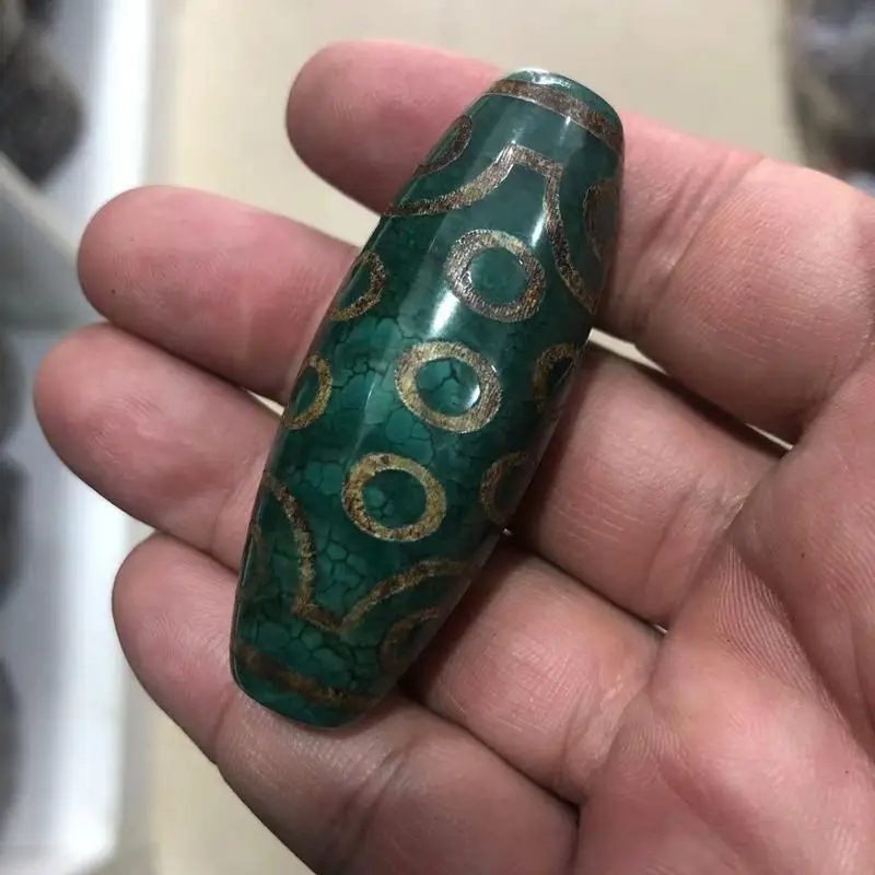 Tibetan Agate Glossy Dragon Pattern Green Twenty-One-Eyed Dzi Bead Loose Bead Bodhi Buddha Bead DIY Accessory