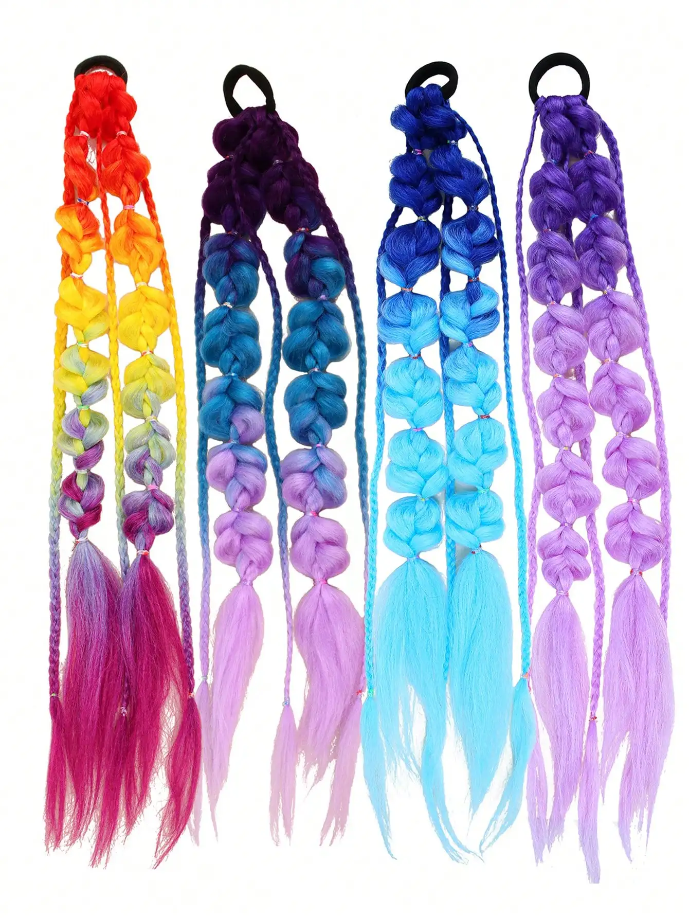 1PC Colorful gradient lantern bubble ponytail fashionable women's street style long hand-braided ponytail wig