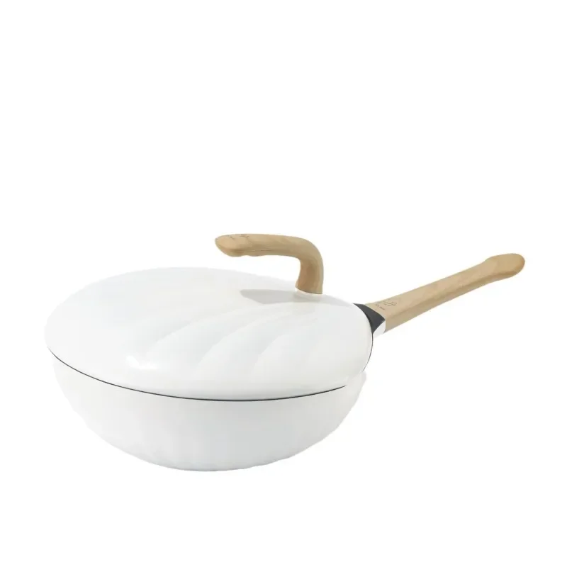 Shell pan Ceramic maple leaf pan Heat conducting plate Non-stick pan Household wok Gas stove Induction cooker Single handle