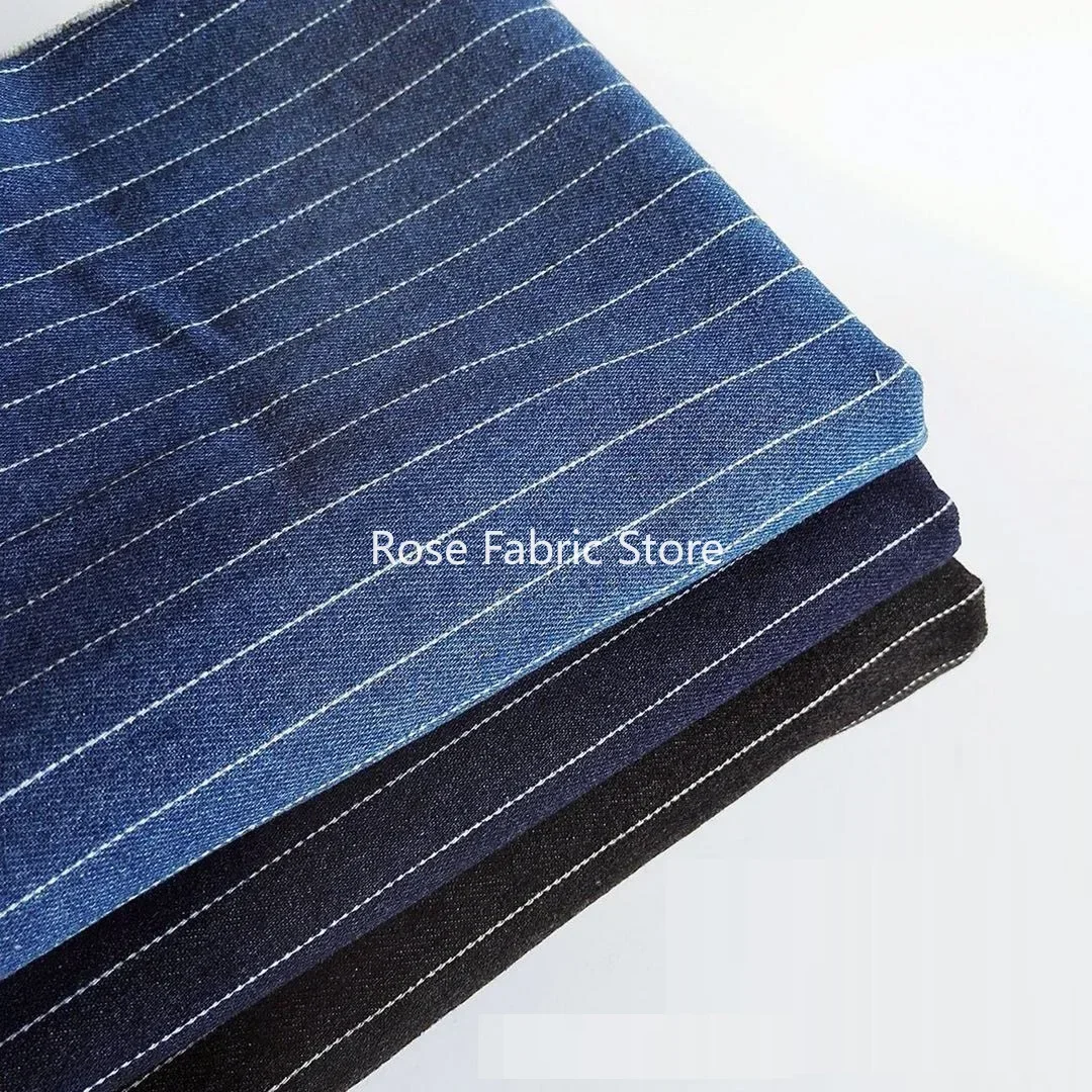 

high quality Striped Denim Fabric Elastic Cotton After Washed Jeans With Stretch By The Meter For Pants Suits Blazer 100X150cm