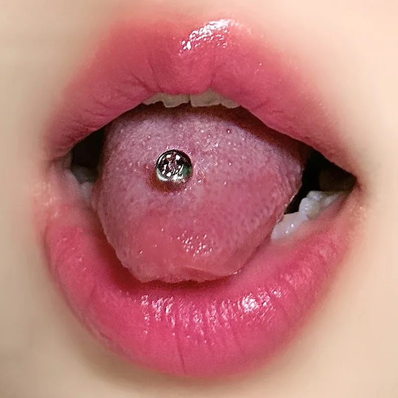 Basic Simple Tongue Rings Diamond-encrusted Ball Stainless Steel Tongue StudsHuman Puncture Accessories Comfortable Jewelry