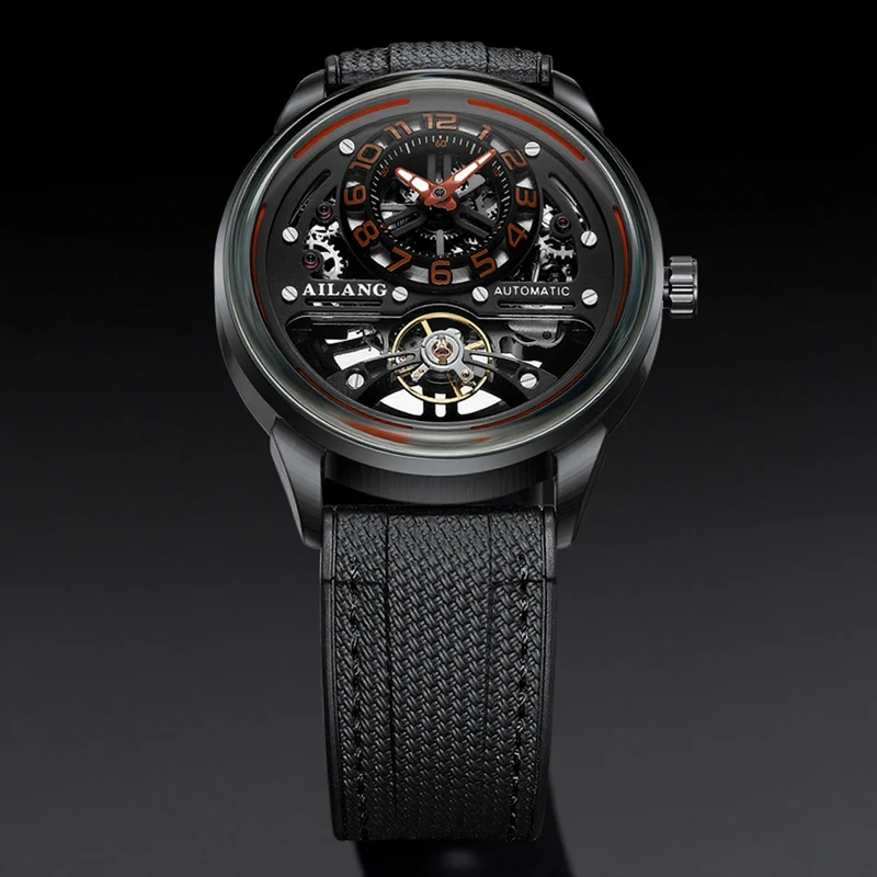 

AILANG Black Tourbillon Mechanical Men's Watch Skeleton Automatic Watch For Men Waterproof Male Hand Clock
