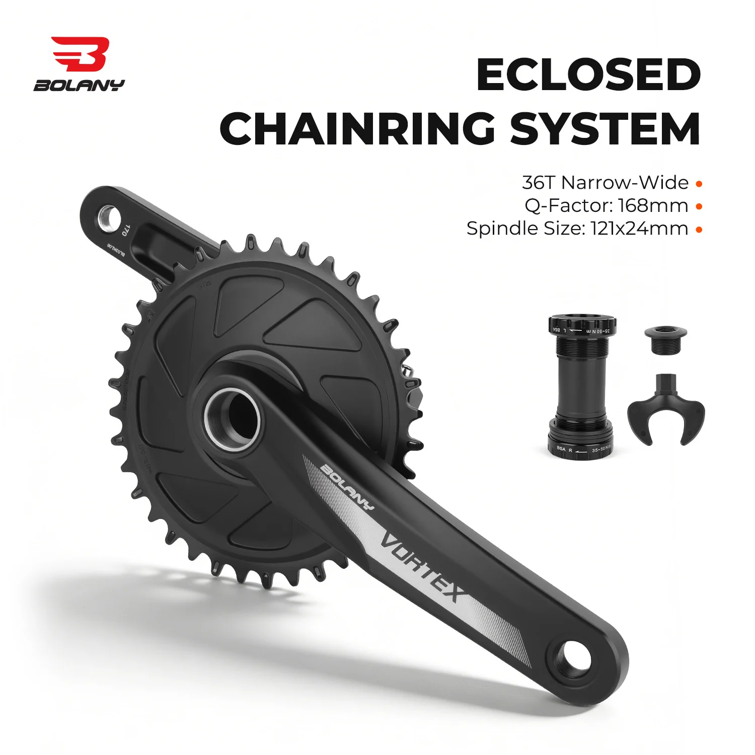 

BOLANY Solid Chainring 36T Includes Central Axis Compatible 11/12-speed Chain Line 49mm Bicycle Parts Steel + Composite Fiber